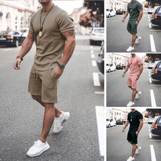 Men's Solid Color Short Sleeved Casual Suit